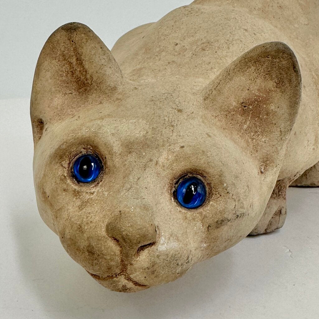 Vintage 15” Concrete Cat Garden Statue with Blue Glass Eyes Made in England Heavy /cb