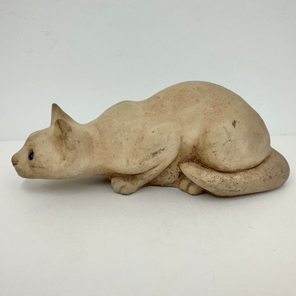 Vintage 15” Concrete Cat Garden Statue with Blue Glass Eyes Made in England Heavy /cb
