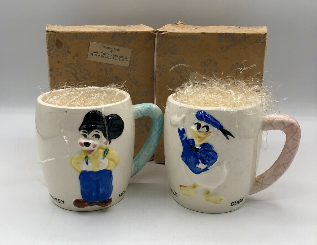 1950’s Pair Disney Donald Duck & Mickey Mouse Mugs Japan /b