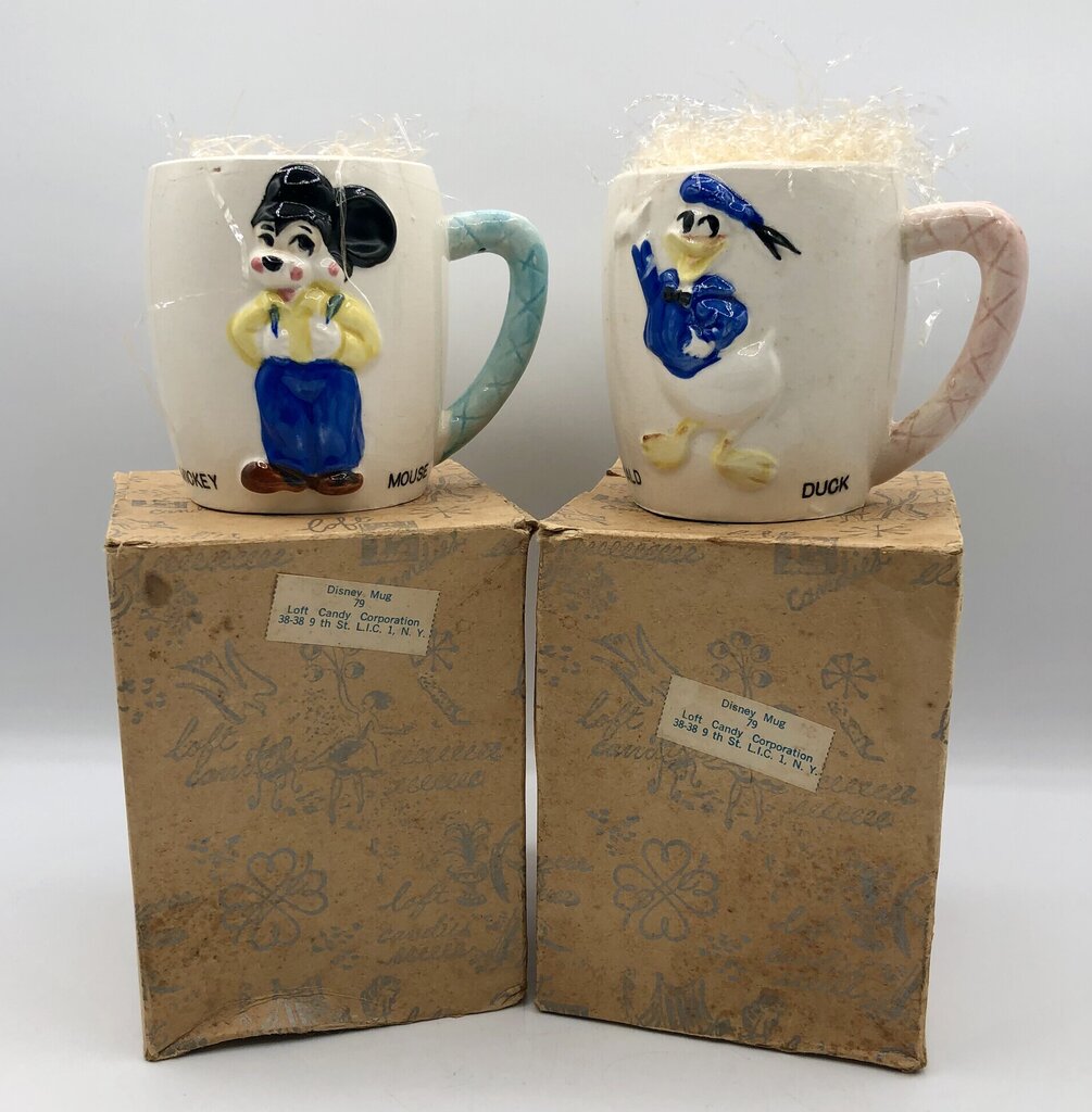 1950’s Pair Disney Donald Duck & Mickey Mouse Mugs Japan /b