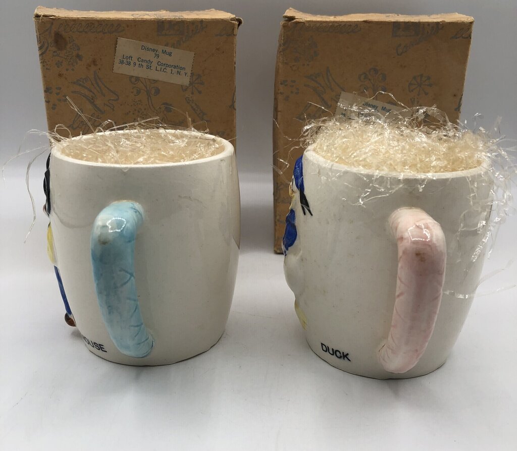 1950’s Pair Disney Donald Duck & Mickey Mouse Mugs Japan /b