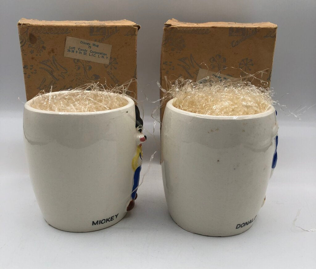 1950’s Pair Disney Donald Duck & Mickey Mouse Mugs Japan /b