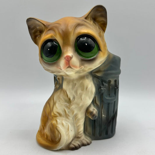Vintage Enesco 1960s Big Sad Eyed Cat Planter-Keane Style Kitsch-Made In Japan /cb