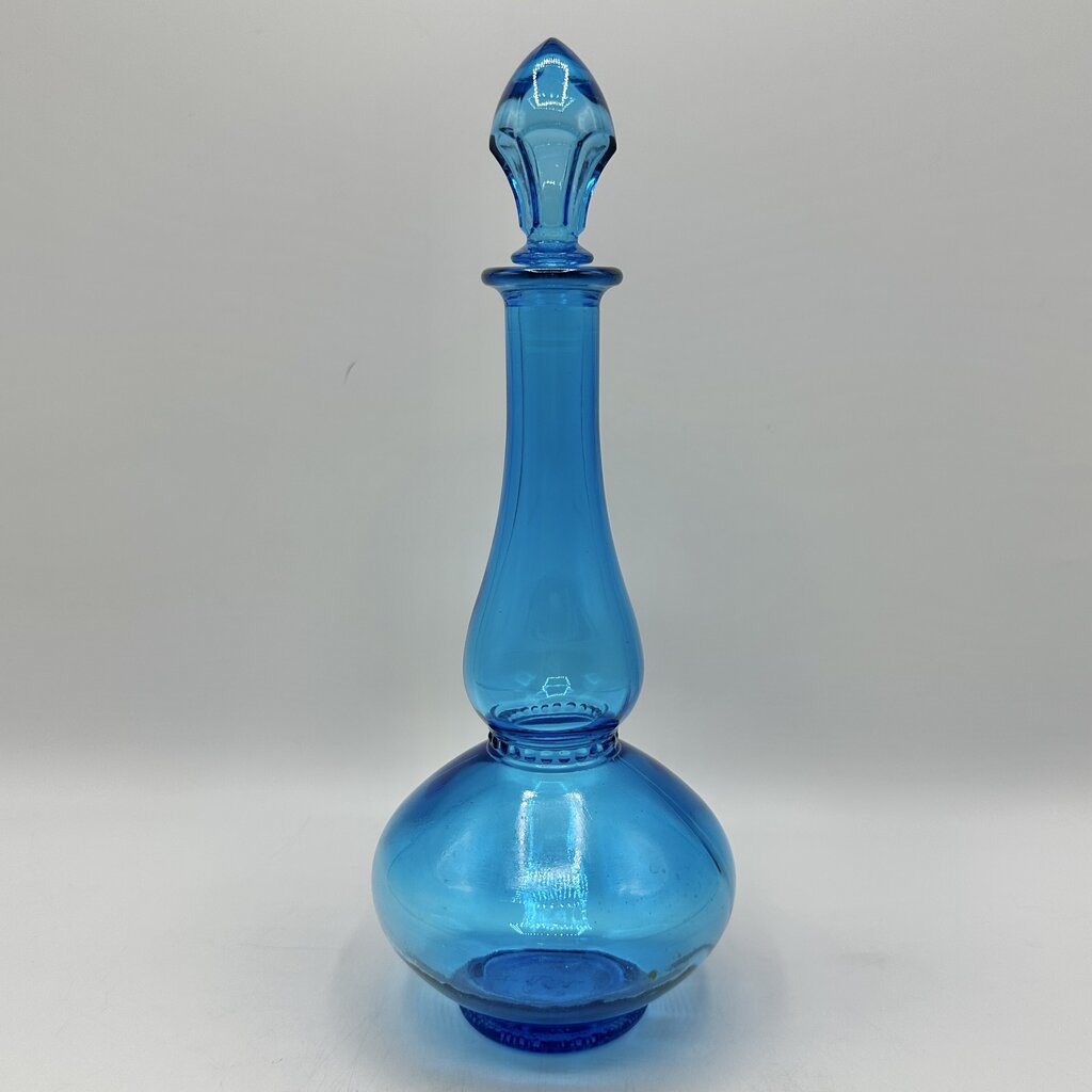 Vintage MCM Blue Glass Decanter Genie Bottle Made In Belgium /cb