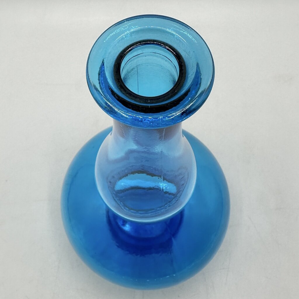 Vintage MCM Blue Glass Decanter Genie Bottle Made In Belgium /cb