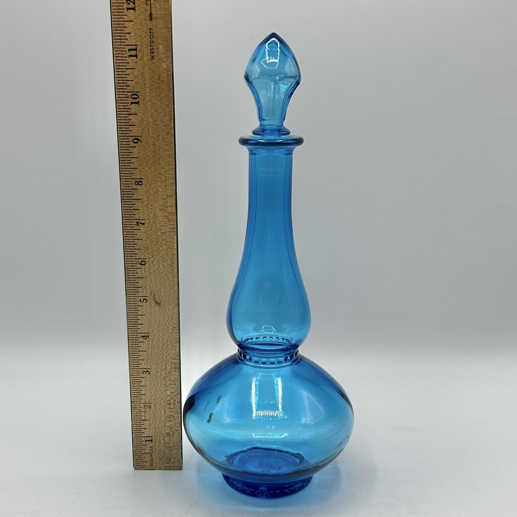 Vintage MCM Blue Glass Decanter Genie Bottle Made In Belgium /cb