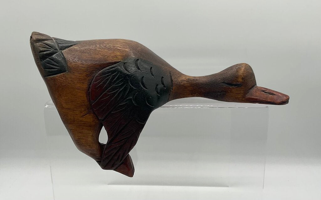 Vintage Wooden Hand Carved & Painted Sleeping Duck Shelf Sitter /s