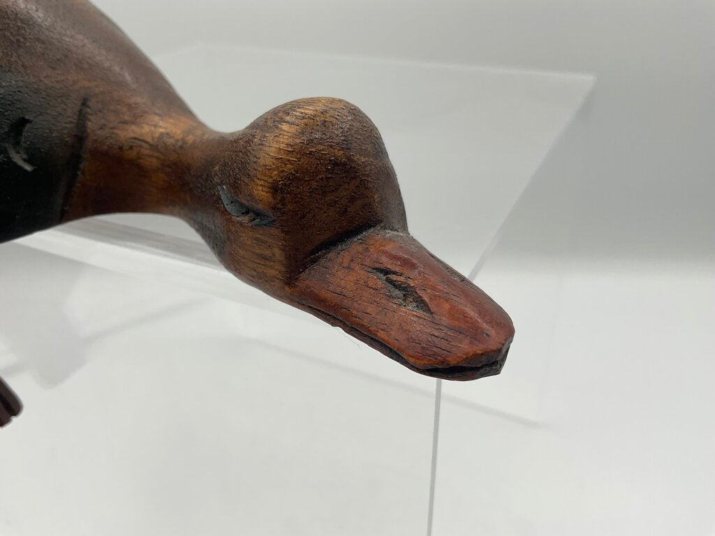 Vintage Wooden Hand Carved & Painted Sleeping Duck Shelf Sitter /s
