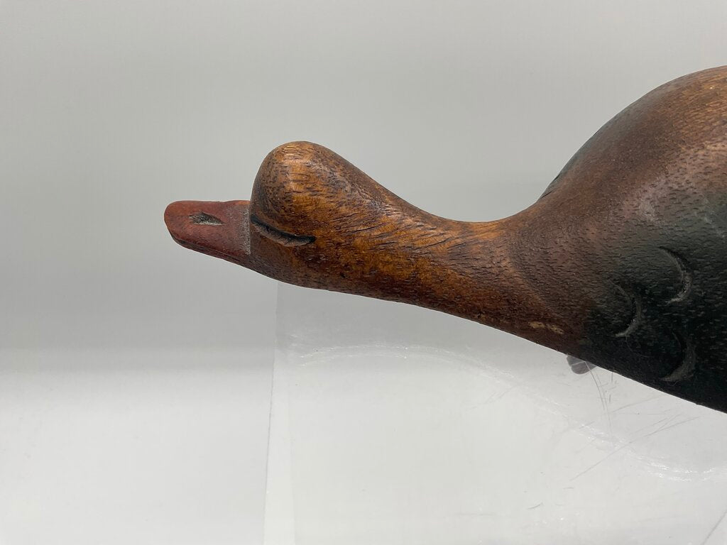 Vintage Wooden Hand Carved & Painted Sleeping Duck Shelf Sitter /s