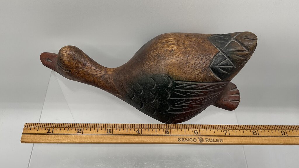 Vintage Wooden Hand Carved & Painted Sleeping Duck Shelf Sitter /s