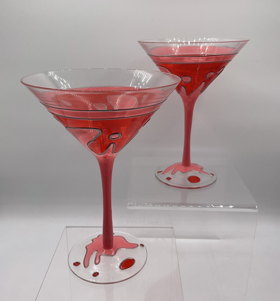 Vintage Pair of Hand Painted Cocktail Martini Glasses