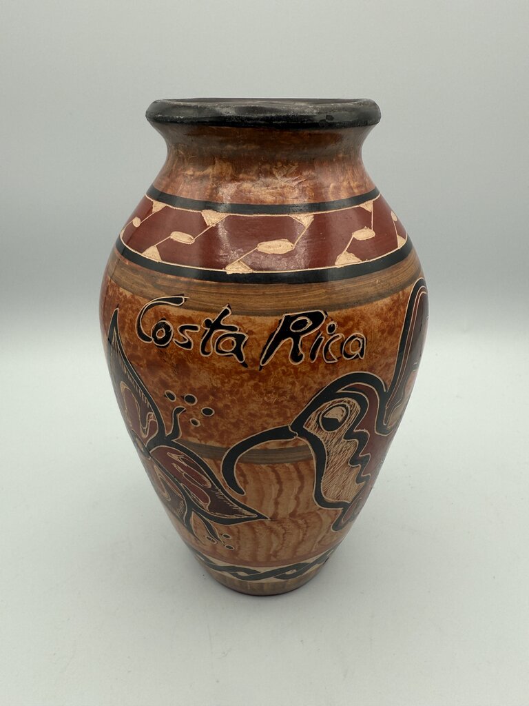 Handmade Folk Art Pottery Vase Costa Rica Signed Bird/Flower /roh