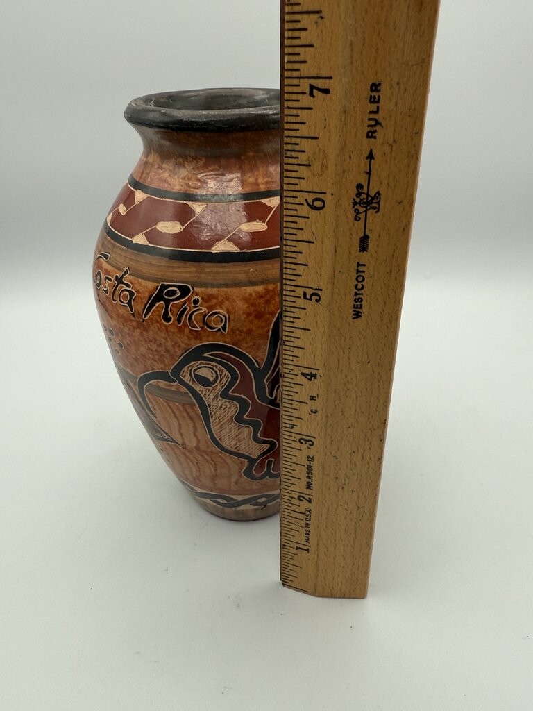 Handmade Folk Art Pottery Vase Costa Rica Signed Bird/Flower /roh
