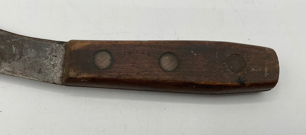 Vintage Curved Skinning Knife with Wooden Handle & Leather Sheath /s