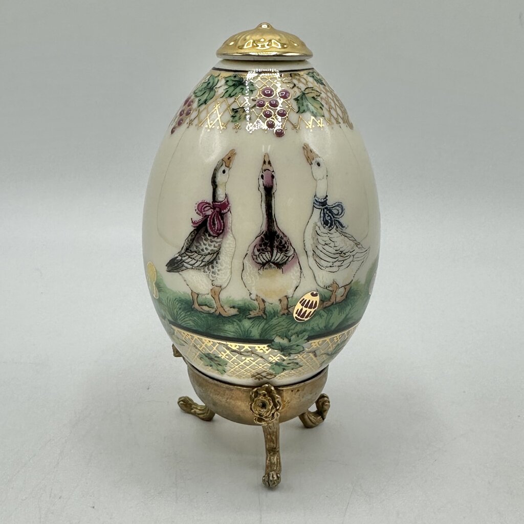 Vintage 1996 Lenox China Treasures Porcelain Goose Easter Egg With Brass Stand /cb