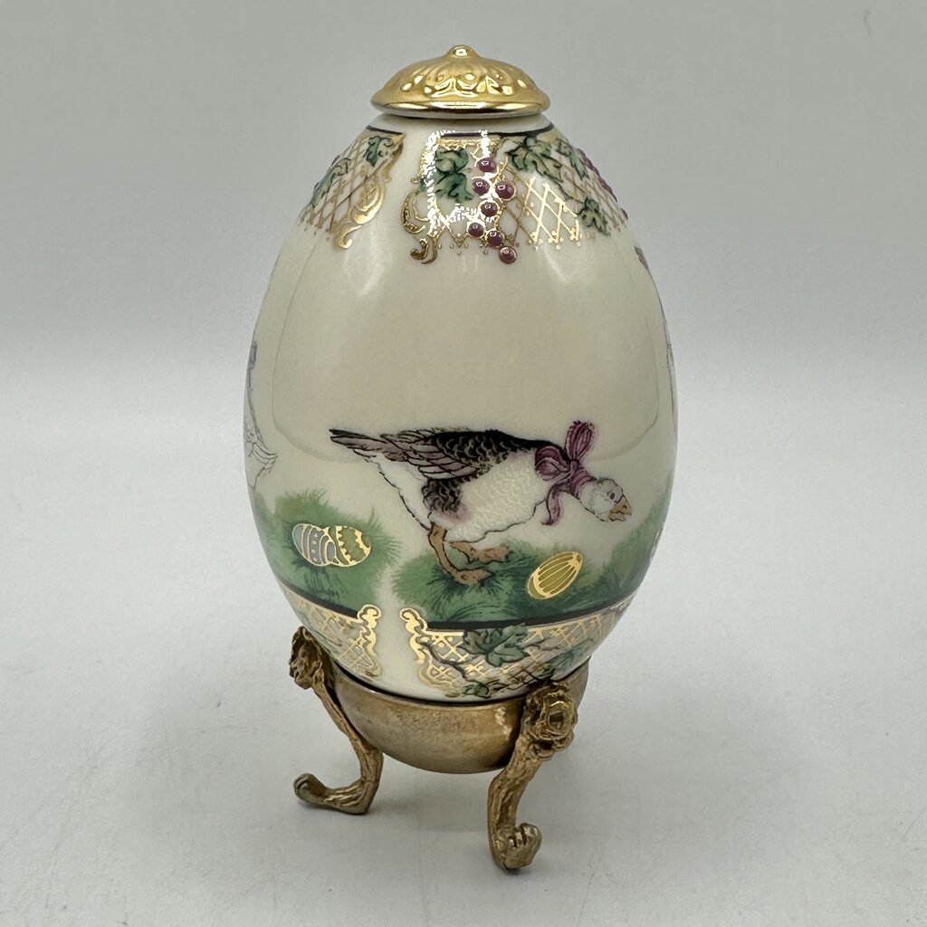 Vintage 1996 Lenox China Treasures Porcelain Goose Easter Egg With Brass Stand /cb