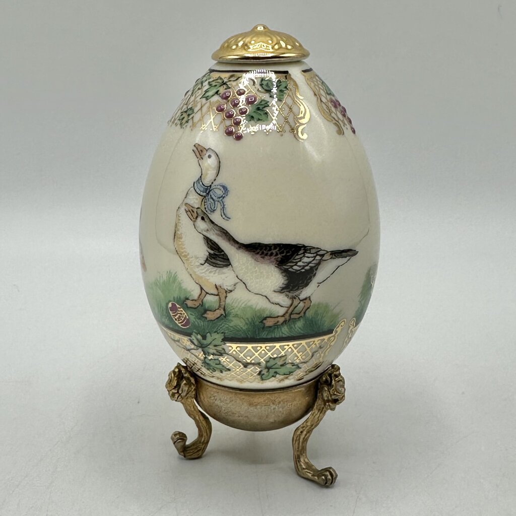 Vintage 1996 Lenox China Treasures Porcelain Goose Easter Egg With Brass Stand /cb