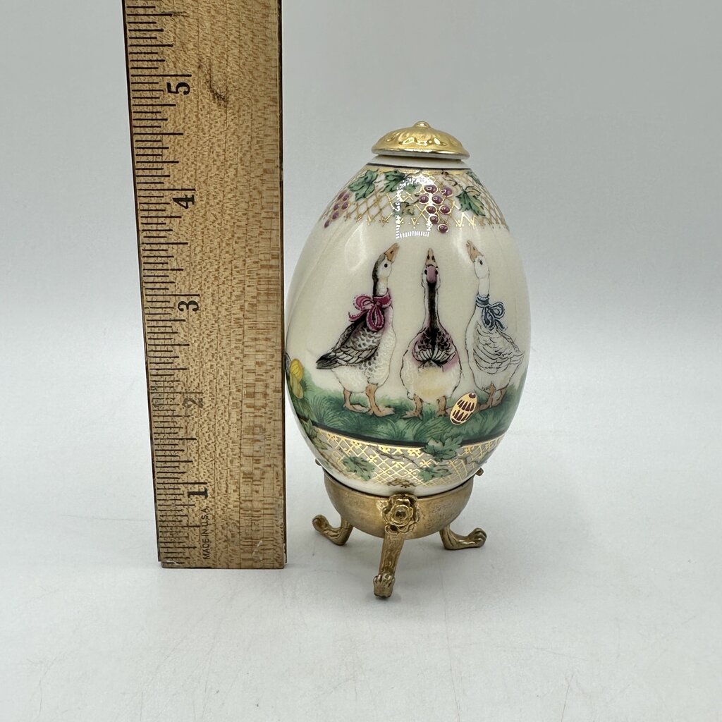Vintage 1996 Lenox China Treasures Porcelain Goose Easter Egg With Brass Stand /cb