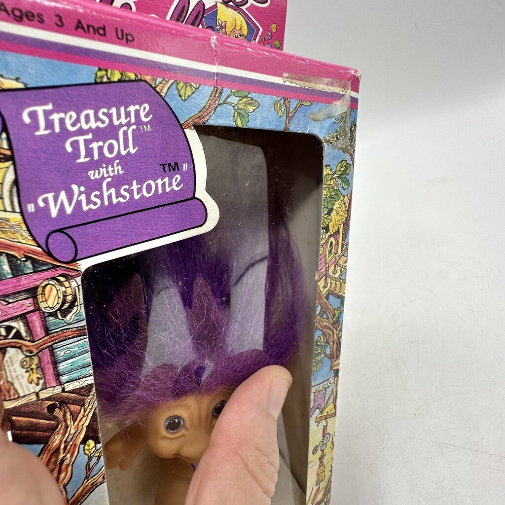 Vintage Ace Novelty Co. Treasure Troll With Wishstone Purple Hair New In Box /cb