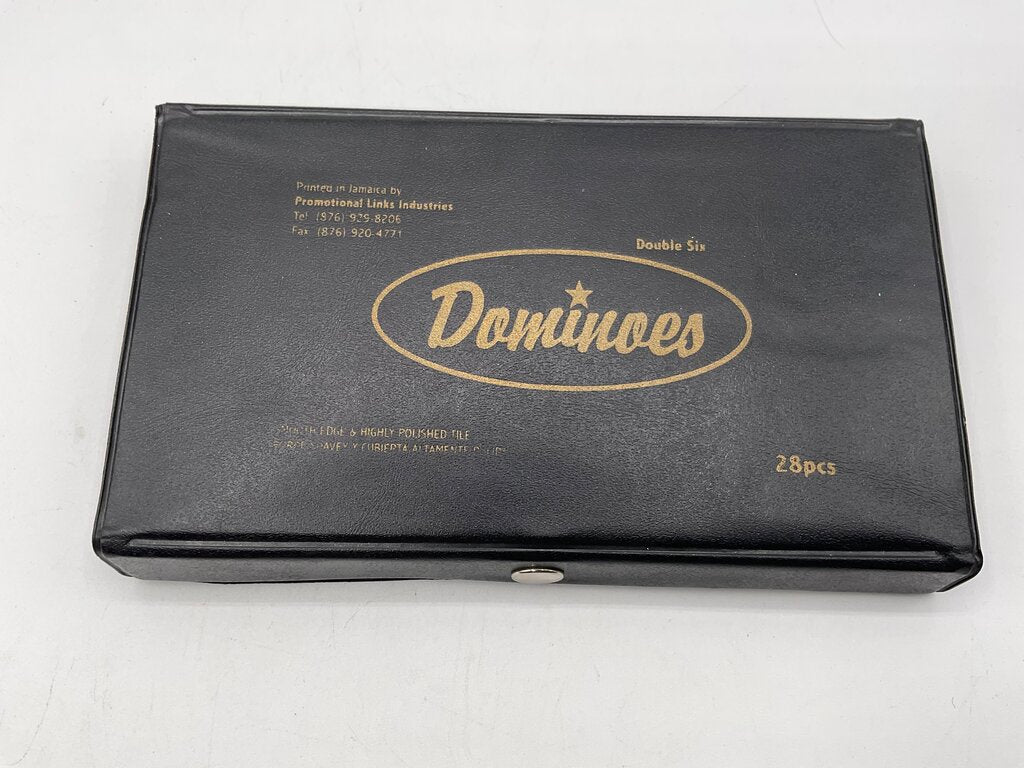 Vintage Promotional Links Industries 28pc Domino Set - Jamaican Flag Back - Printed in Jamaica - Double Six - Case Included /s