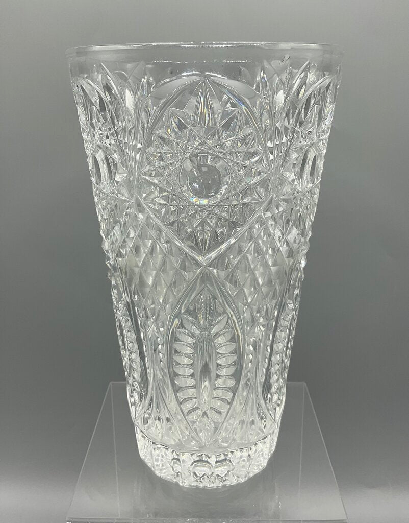 Vintage Heavy Cut Crystal Vase 8” Tall /s