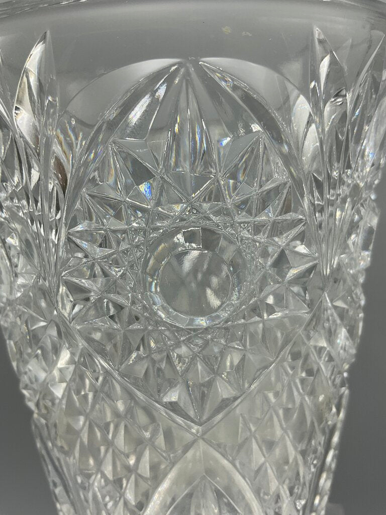 Vintage Heavy Cut Crystal Vase 8” Tall /s