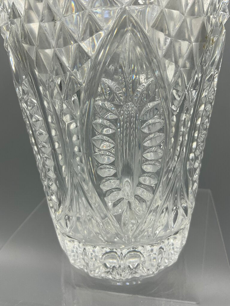 Vintage Heavy Cut Crystal Vase 8” Tall /s