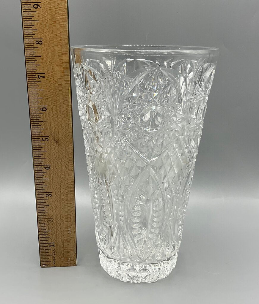 Vintage Heavy Cut Crystal Vase 8” Tall /s