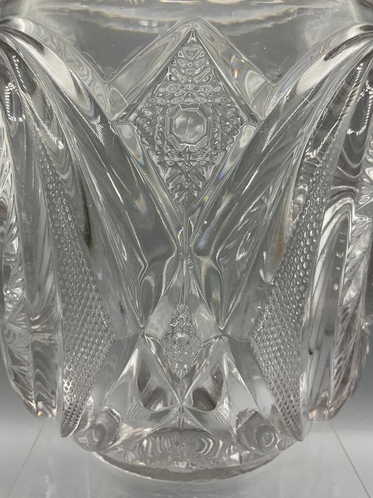 Vintage Early American Pressed Glass McKee Aztec Pattern Cookie Jar with Lid /s