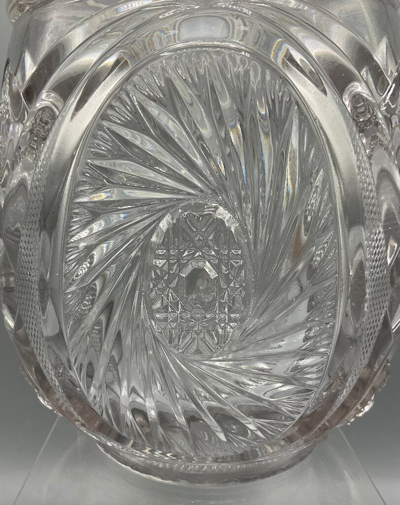 Vintage Early American Pressed Glass McKee Aztec Pattern Cookie Jar with Lid /s