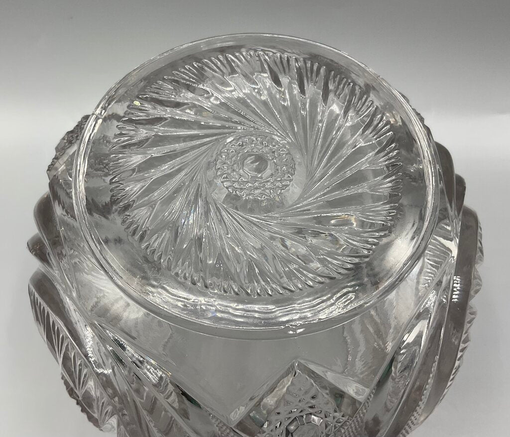 Vintage Early American Pressed Glass McKee Aztec Pattern Cookie Jar with Lid /s