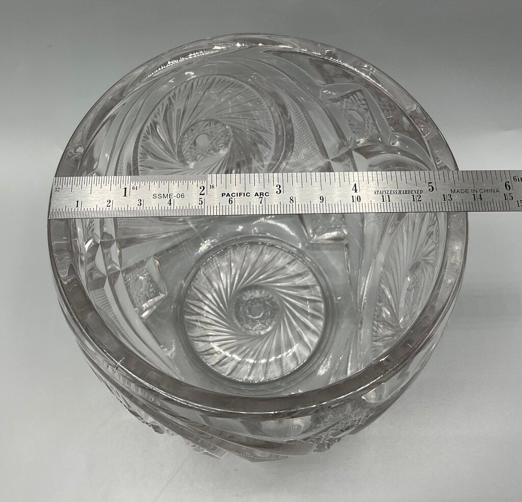 Vintage Early American Pressed Glass McKee Aztec Pattern Cookie Jar with Lid /s