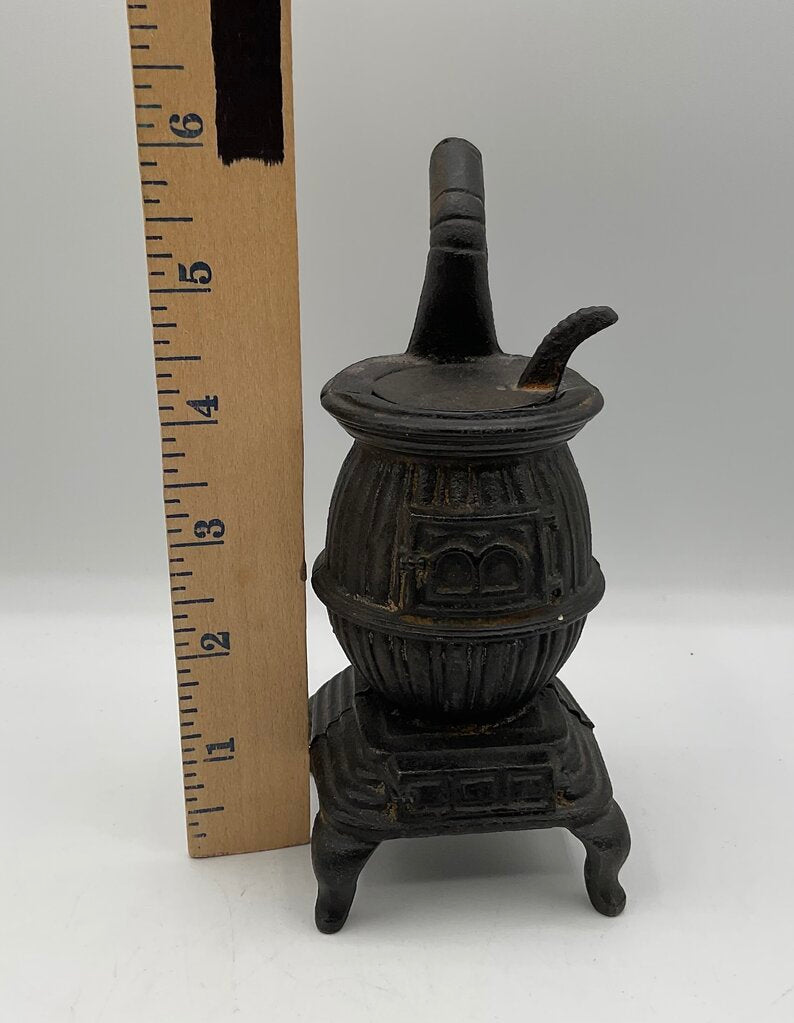 Antique Miniature Cast Iron Potbelly Stove 6” Tall /s