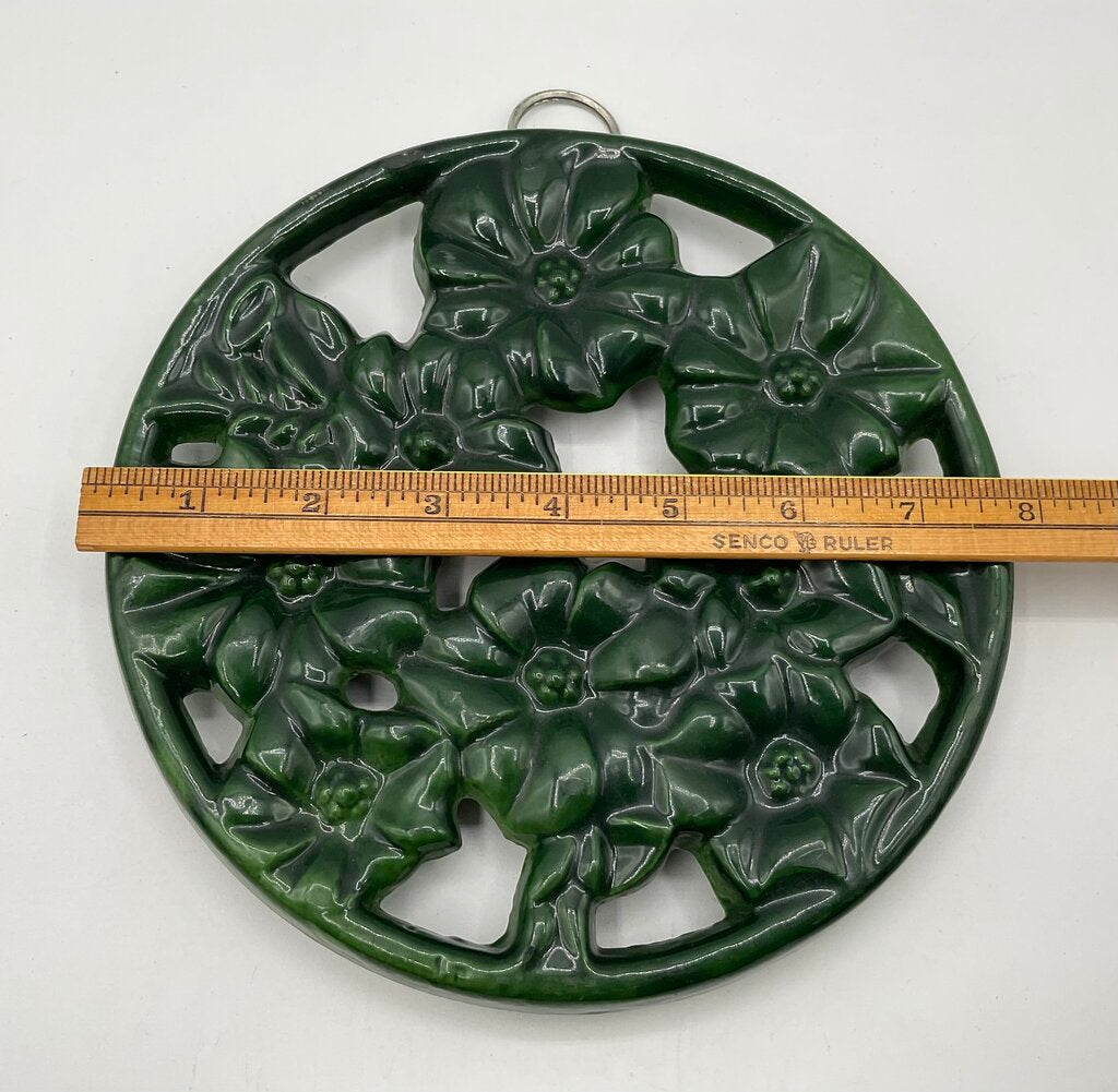 Vintage Home Essentials Green Floral Enameled Cast Iron Trivet 8” /s