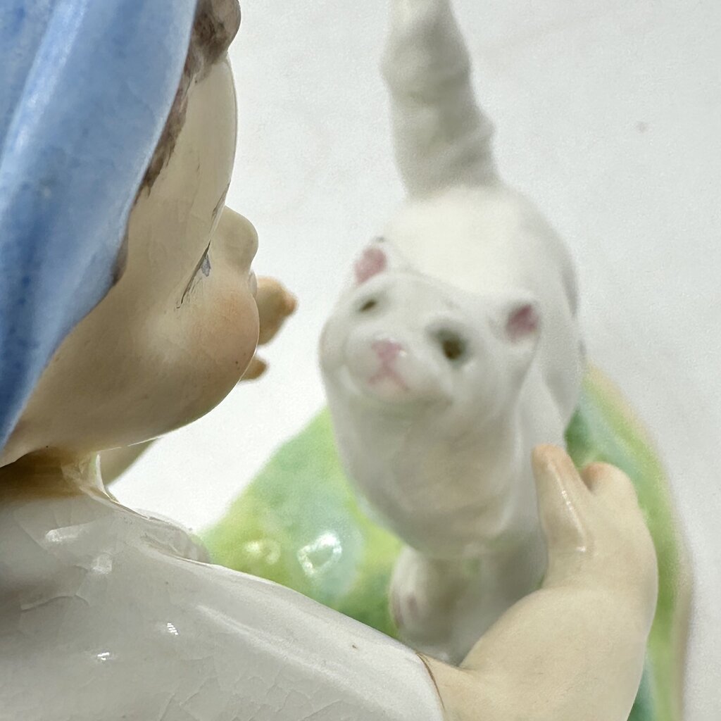Vintage Royal Worcester Porcelain Figurine “September” Boy w/Cat #3457 Made In England /cb