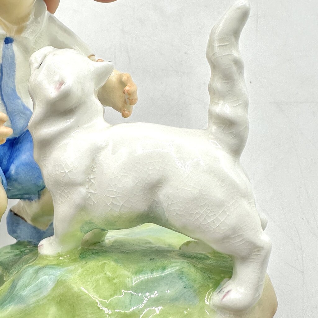 Vintage Royal Worcester Porcelain Figurine “September” Boy w/Cat #3457 Made In England /cb