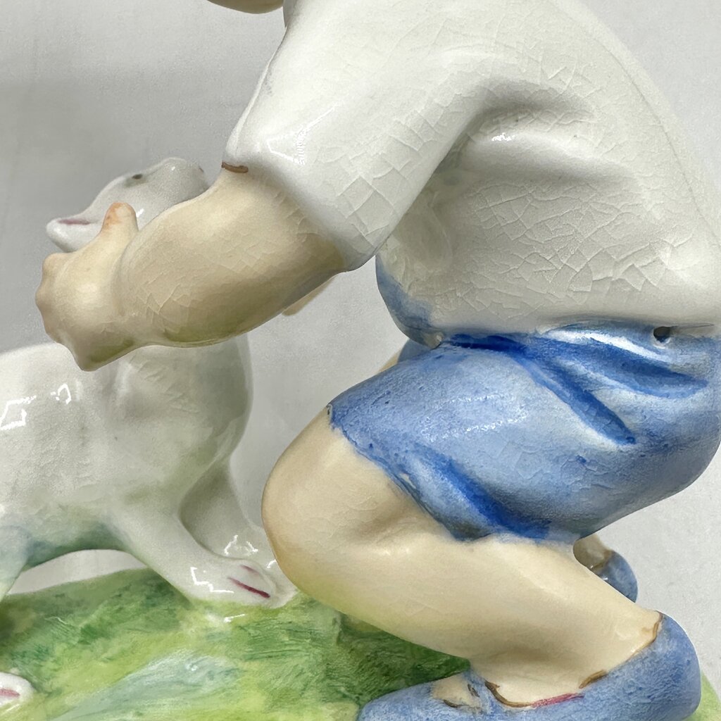 Vintage Royal Worcester Porcelain Figurine “September” Boy w/Cat #3457 Made In England /cb