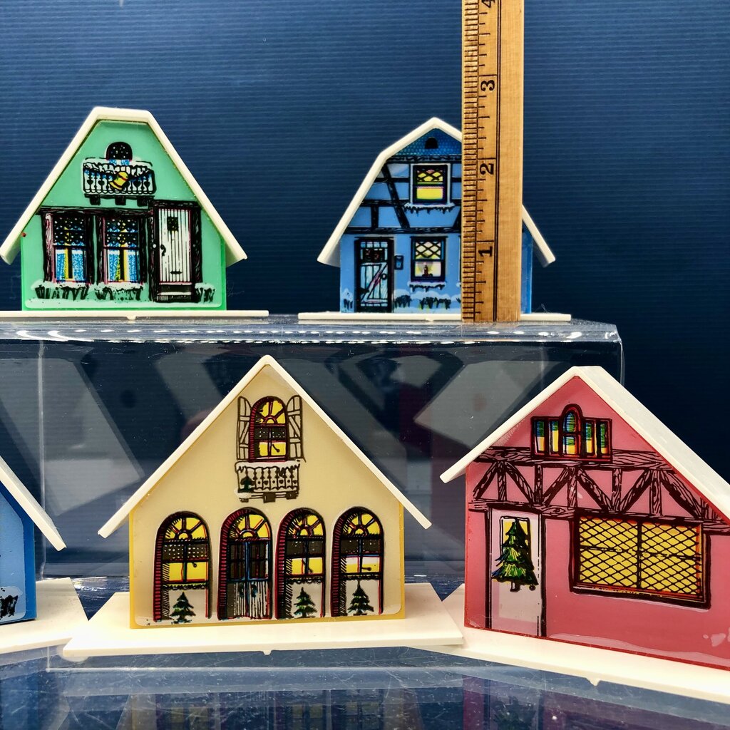 5 Vintage 1960’s Christmas Putz Illuminated Swiss Village Houses /b