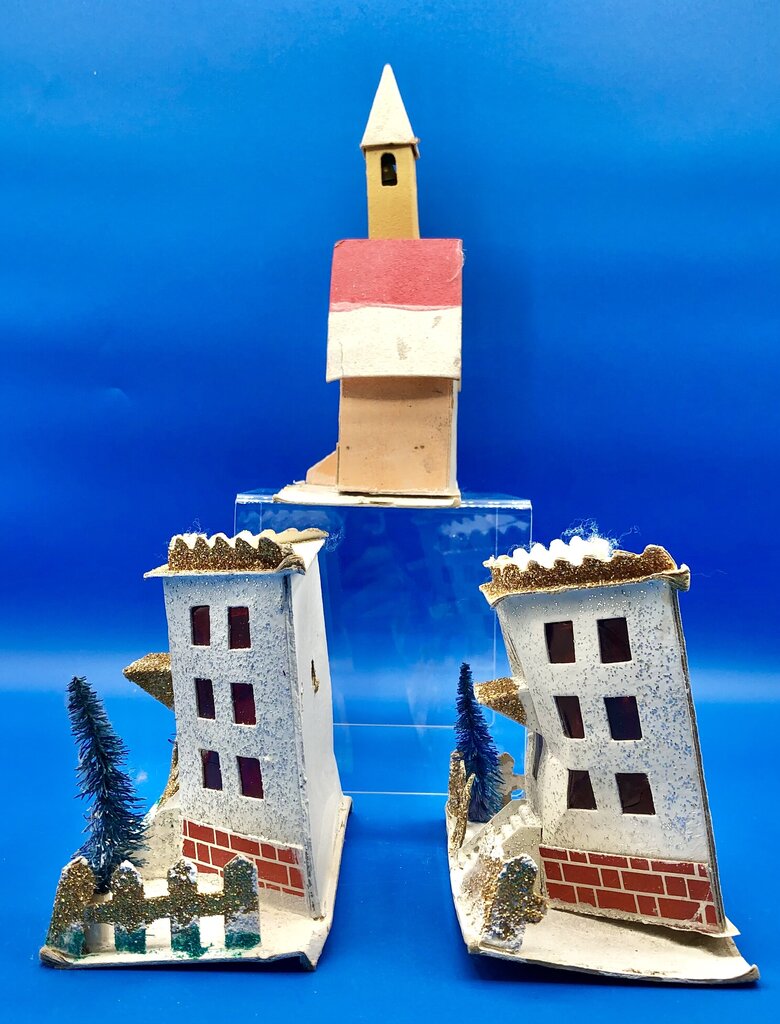3 Vintage Lg Putz Japan Christmas Tree Houses /b
