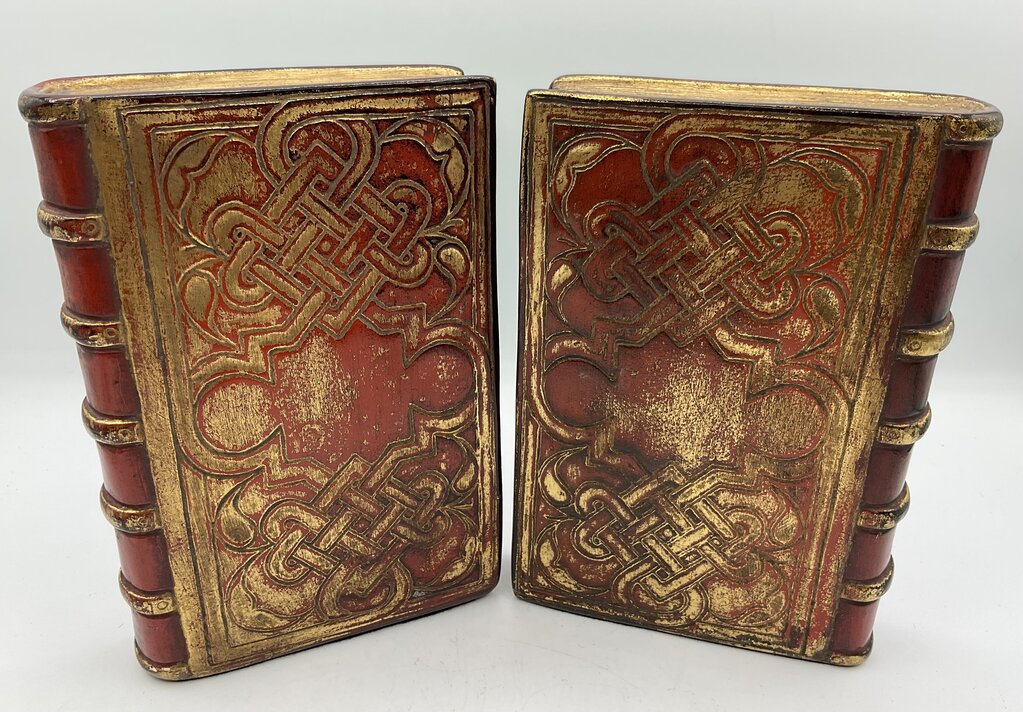 Pair of 2 Vintage Borghese Plaster Gilded Book Bookends 7.5” Tall /s