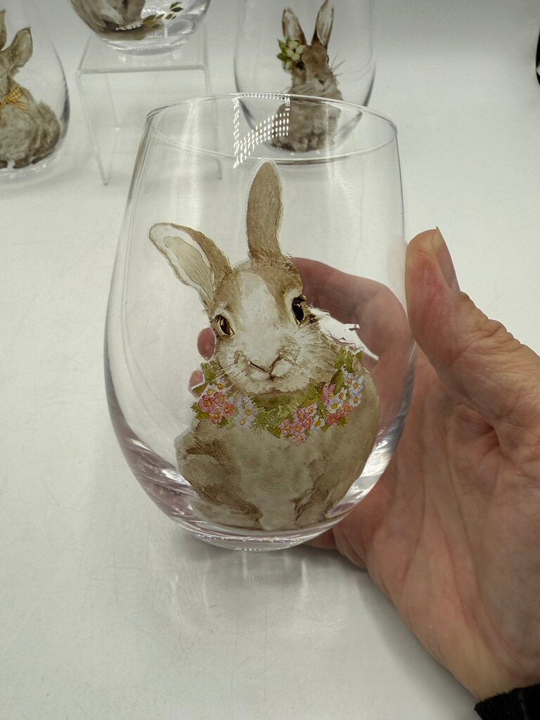 Set of 4 Pier 1 Stemless Bunny Glasses 18 Oz Capacity /rb