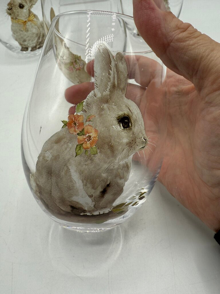 Set of 4 Pier 1 Stemless Bunny Glasses 18 Oz Capacity /rb