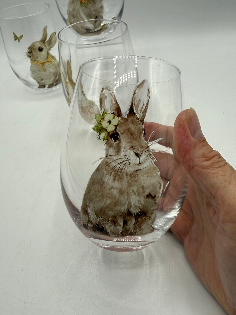 Set of 4 Pier 1 Stemless Bunny Glasses 18 Oz Capacity /rb