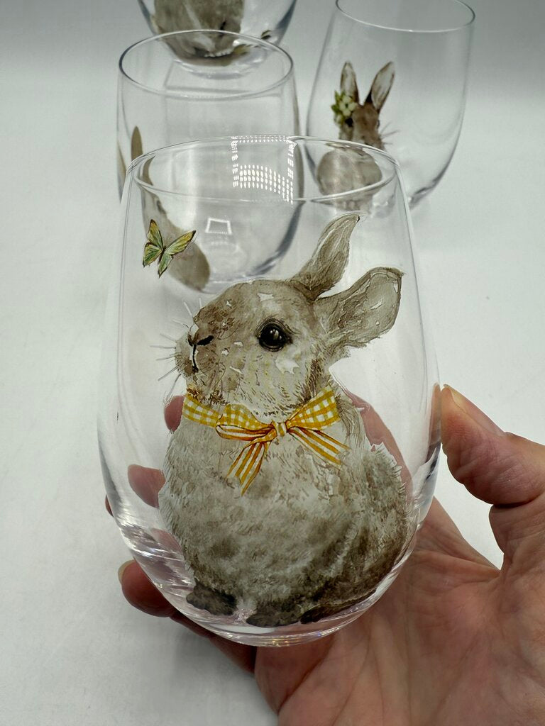 Set of 4 Pier 1 Stemless Bunny Glasses 18 Oz Capacity /rb