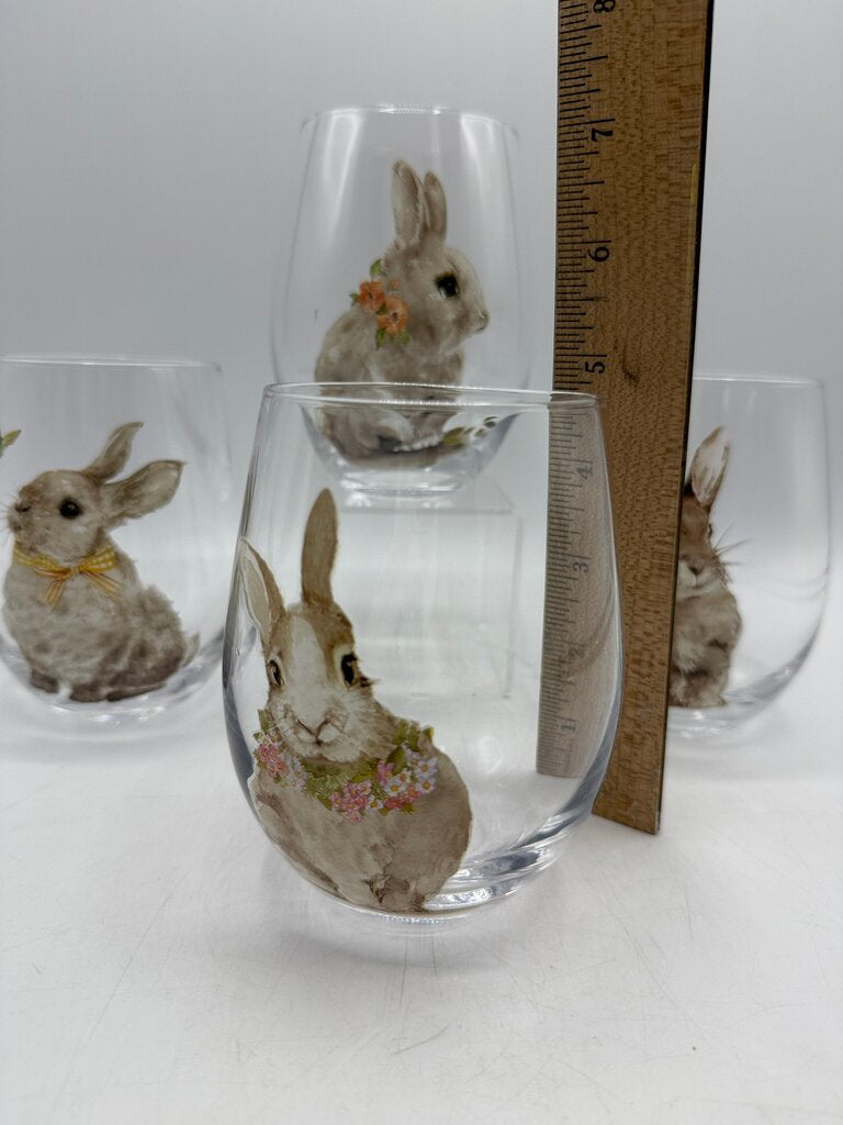 Set of 4 Pier 1 Stemless Bunny Glasses 18 Oz Capacity /rb