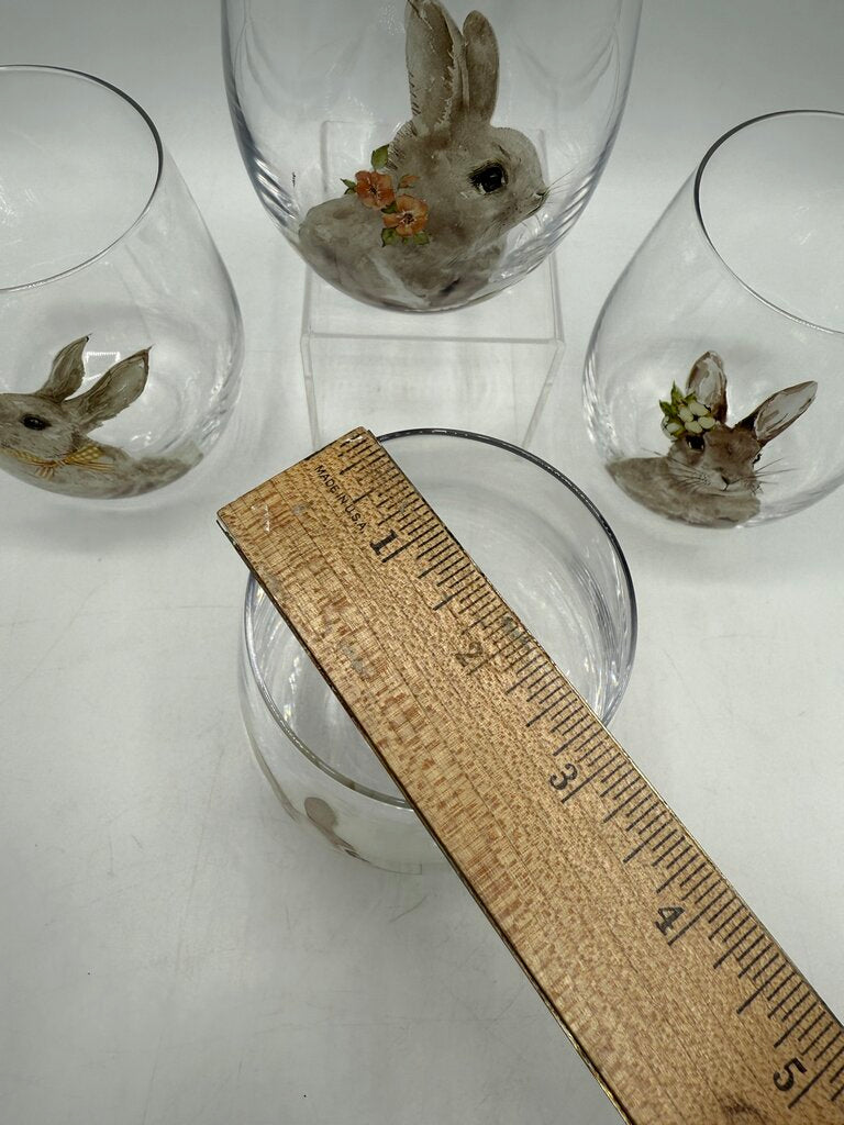 Set of 4 Pier 1 Stemless Bunny Glasses 18 Oz Capacity /rb
