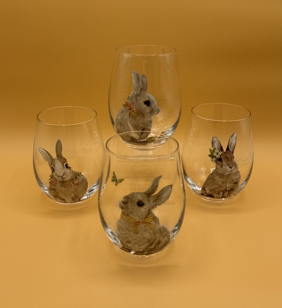 Set of 4 Pier 1 Stemless Bunny Glasses 18 Oz Capacity /rb