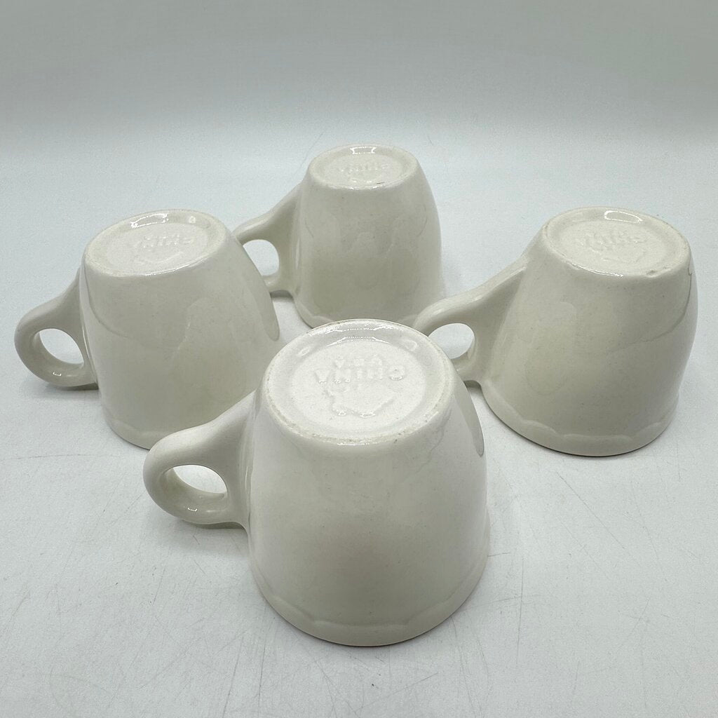 Four Vintage Buffalo China Restaurantware Demitasse & Saucer Sets White Scalloped Rim /cb