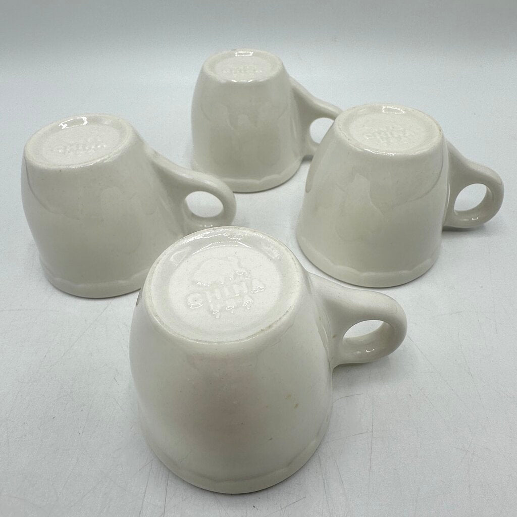 Four Vintage Buffalo China Restaurantware Demitasse & Saucer Sets White Scalloped Rim /cb