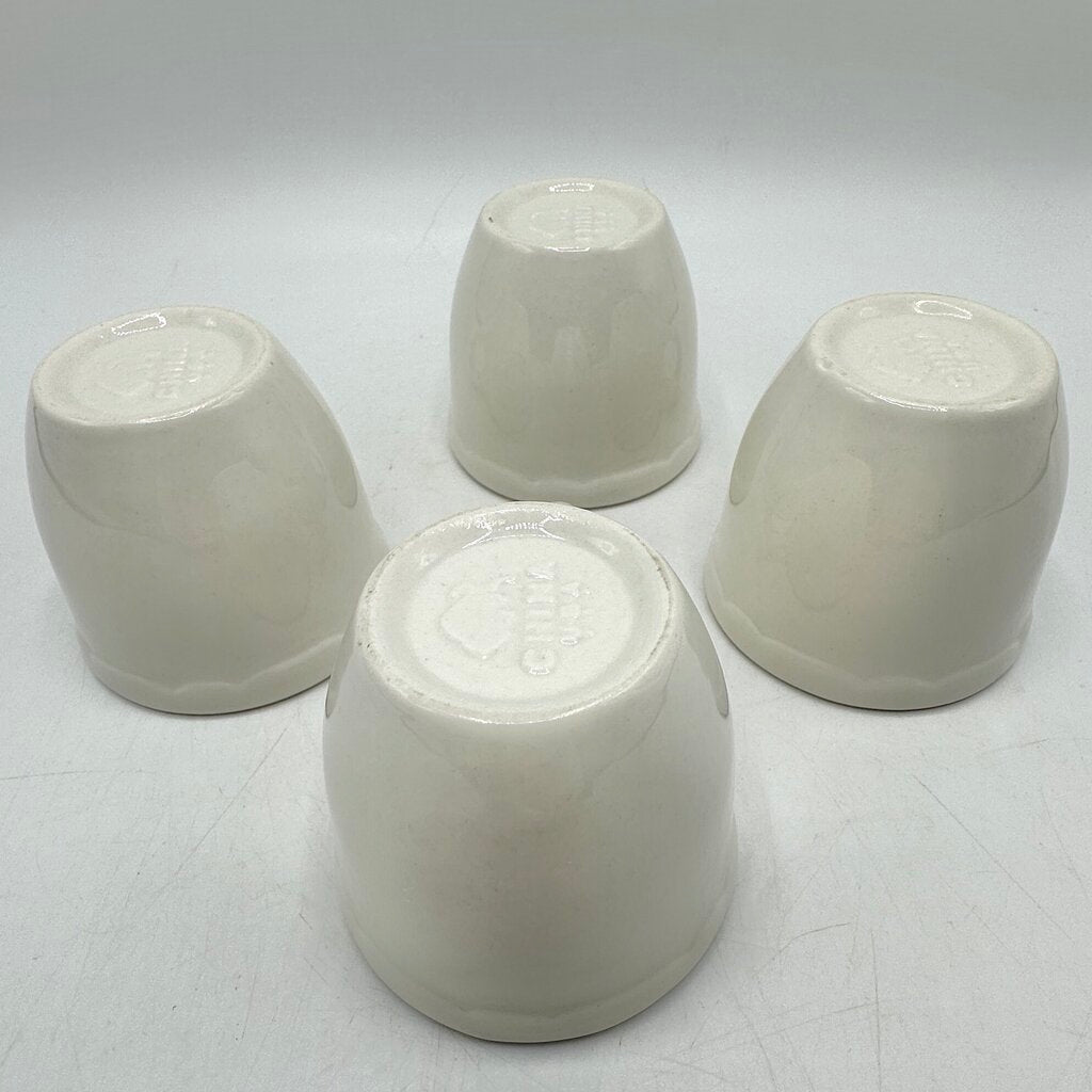Four Vintage Buffalo China Restaurantware Demitasse & Saucer Sets White Scalloped Rim /cb
